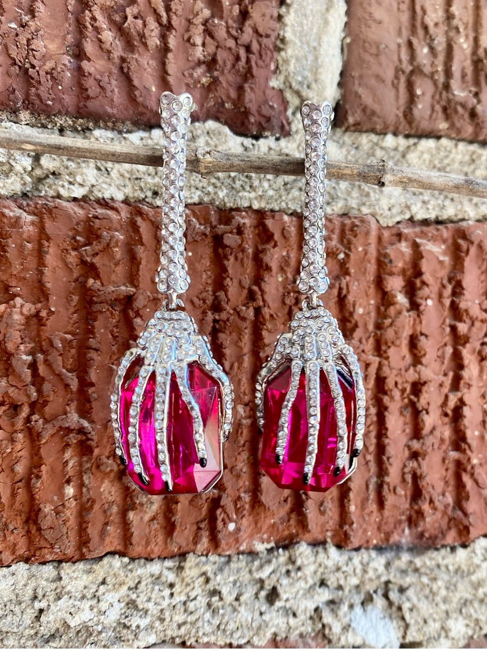 Betsey Johnson Witch’s Hand Earrings with Pink Stone and Black Fingernails